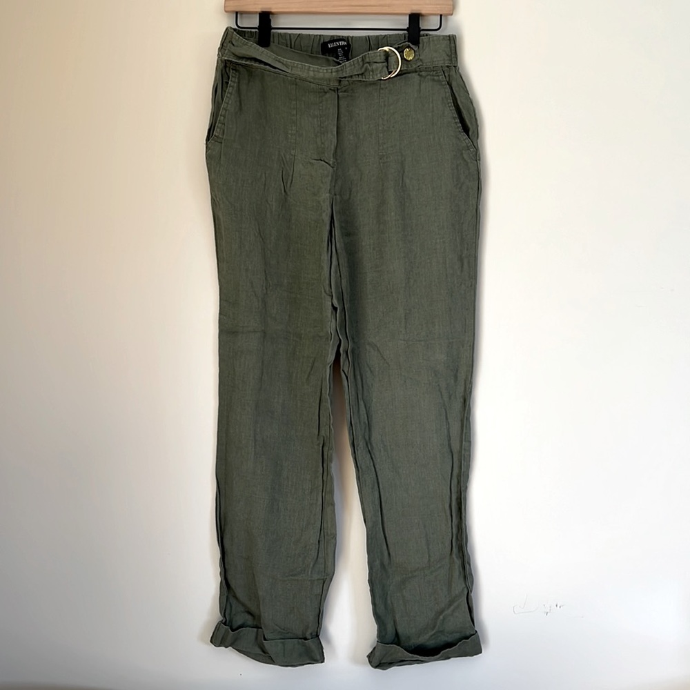 100% linen pants in forest green